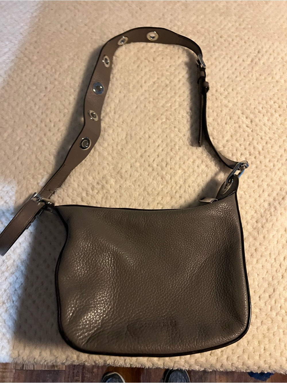 Michael Kors Pebbled Taupe Leather Shoulder Bag with Grommet Strap